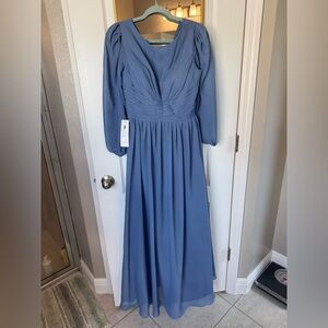 Dusty Blue Elegant Bridesmaid Dress